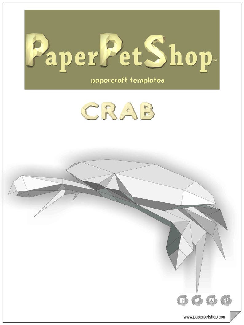 Crab, 3d Paper pet Template, DIY LowPoly Paper Pet Crab image 1