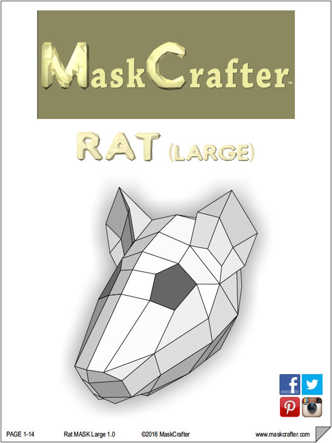 Papercraft Rat Mask Papercraft Template Printable Mask DIY | Etsy