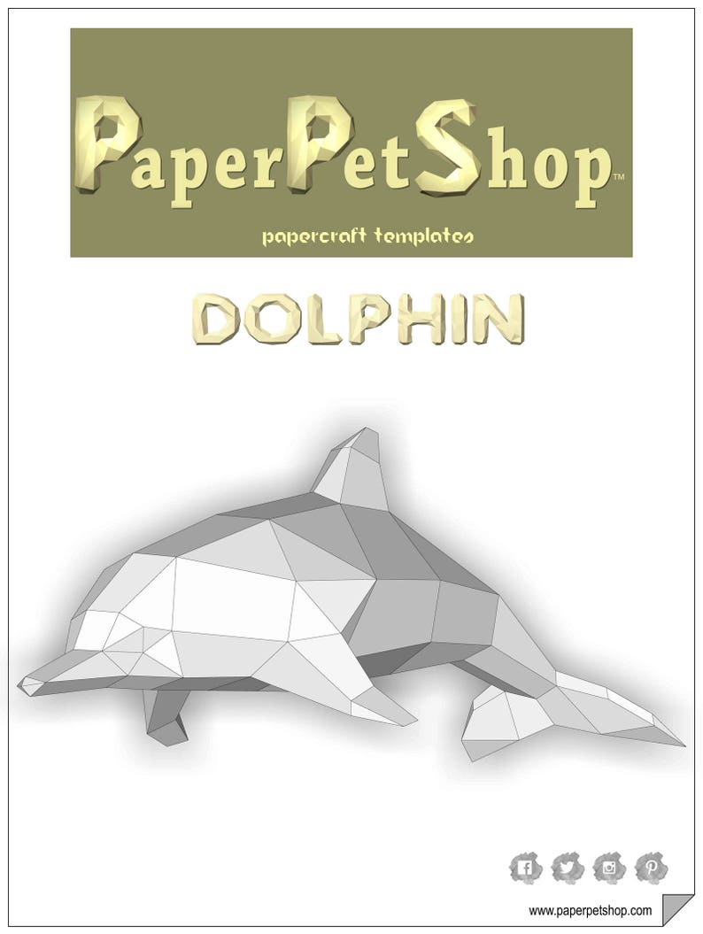 Papercraft Dolphin. Printable pdf template graphic about Dolphin Printable named Papercraft Dolphin. Printable pdf template
