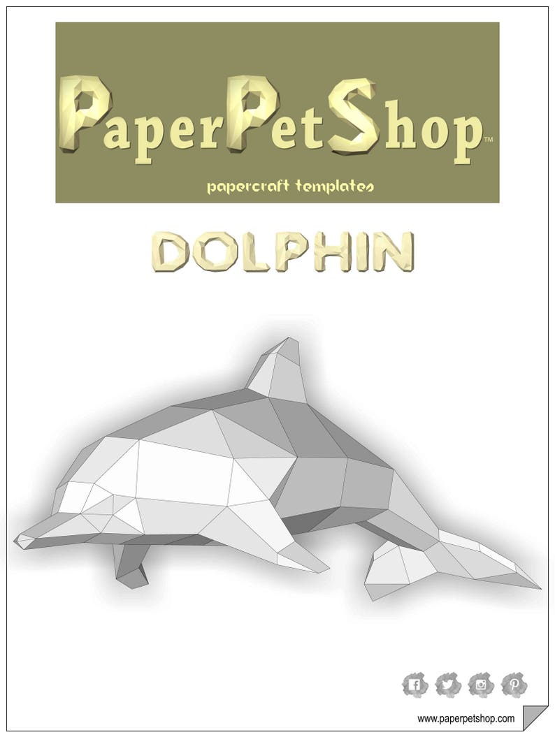 Papercraft Dolphin. Printable pdf template image 1