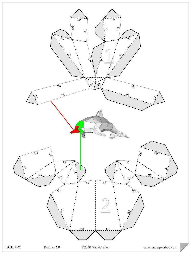 Papercraft Dolphin. Printable pdf template image 2