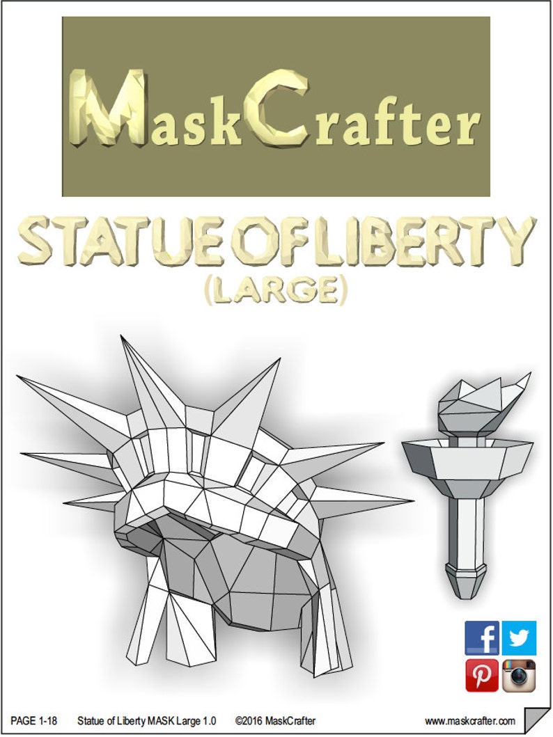 3D Paper Statue of Liberty Mask, Printable Papercraft Template for a DIY 4th of July image 4