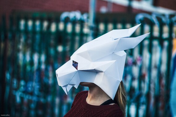 Papercraft Medieval Dragon Mask Printable Mask Diy Instant Halloween Mask Download