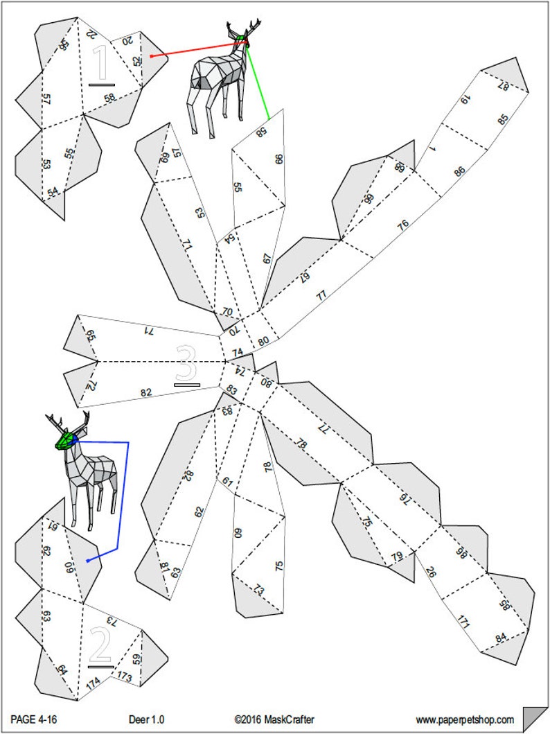 Paper Deer / Stag, Papercraft Template. Paper Forest Pet. Printable pdf image 5