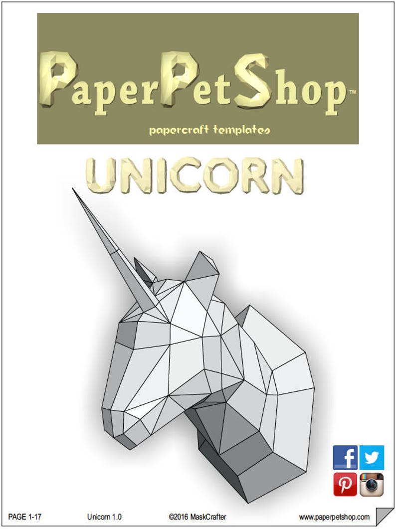 Instant Digital Download Unicorn Papercraft trophy template