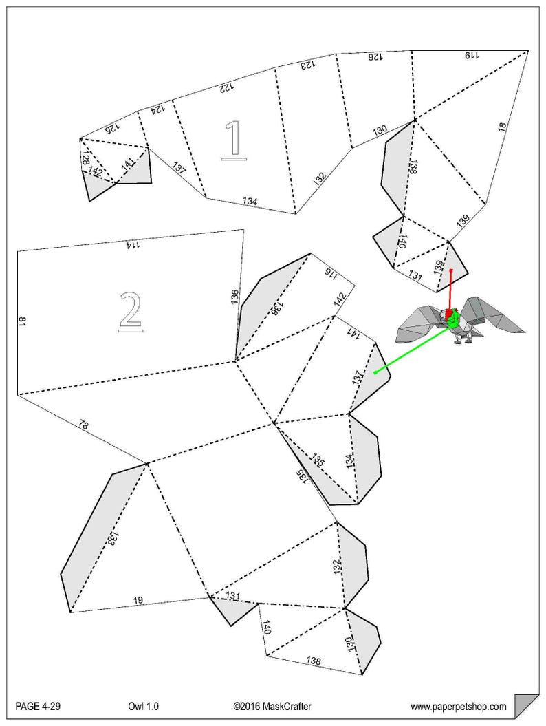 Owl Flying and Feet Down Papercraft Template DIY Origami | Etsy