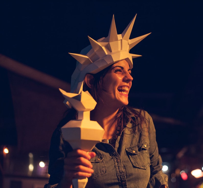 3D Paper Statue of Liberty Mask, Printable Papercraft Template for a DIY 4th of July image 1