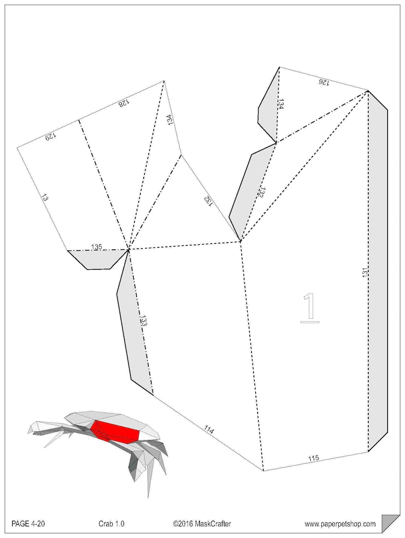 Crab, 3d Paper pet Template, DIY LowPoly Paper Pet Crab image 2