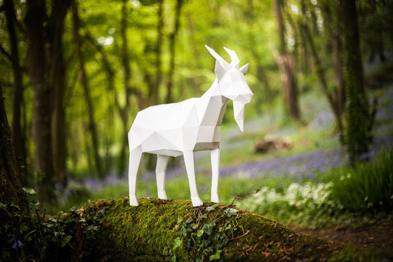 Papercraft Goat, 3d Template, DIY LowPoly Paper Farm Pet image 1