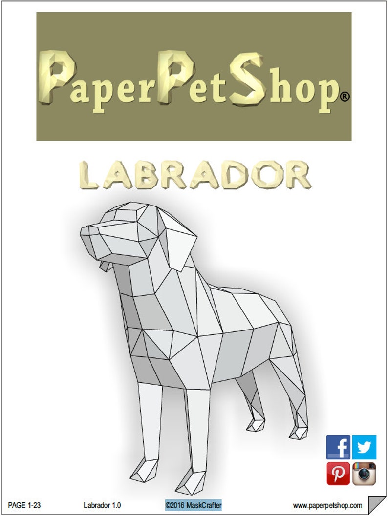 Puede incluir: Un dibujo en blanco y negro de un perro Labrador, de pie sobre sus cuatro patas. La imagen se titula "Labrador" y es del sitio web "PaperPetShop.com".