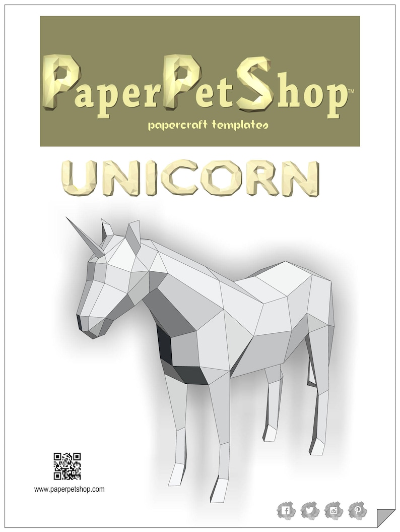 Unicorn, Papercraft Template, Instant download image 1