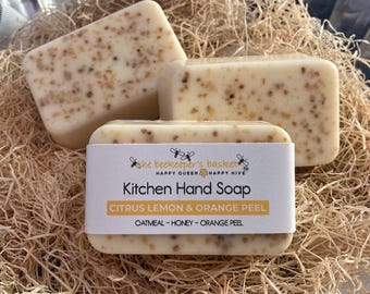 Kitchen Hand Soap-Citrus Lemon & Orange Peel, Detergent-Free Oatmeal Butter Bar, Kitchen Scent Soap
