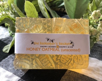 UNSCENTED Honey and Oatmeal Honeybee Glycerin Soap, Queen Bee Soap, Clear Soap, Bee Gifts, Bee Lover’s