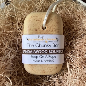 The Chunky Bar Sandalwood Bourbon Triple Butter Soap On A Rope, Cologne Soap, Honey and Turmeric Soap, Men’s Soap, Gifts for Men