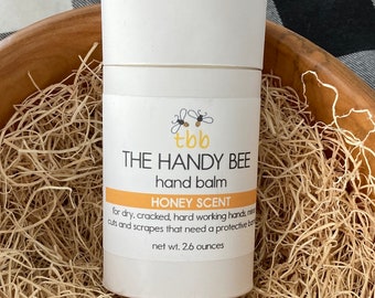 The Handy Bee Hand Balm- Honey Scent 2.6 Oz, Beeswax Hand Balm, Chapped Hand Care, Lotion Bar