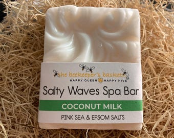 Salty Waves Coconut Milk Spa Bar- Pink Himalayan Sea Salt, Coconut Milk