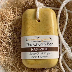 The Chunky Bar Nashville Soap On A Rope- NEW! Larger Bar! Cologne Soap, Men’s Soap, Honey and Turmeric Soap, Gifts for Men
