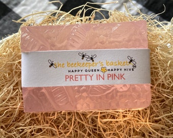 Pretty In Pink Honeybee Glycerin Soap, Bee Soap, Feminine Scented Soap, Queen Bee, Honeycomb Soap, Clear Soap, Bee Gifts