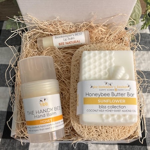 Sunflower Honeybee Self Care Gift Set: THE WORKER BEE Soap, Hand and Lip Balm