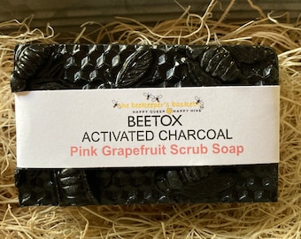 Beetox Pink Grapefruit  Activated Charcoal Honeybee Glycerin Scrub Soap