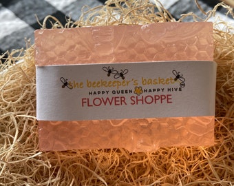Flower Shoppe Honeybee Glycerin Soap, Bee Soap, Queen Bee, Flower Scented Soap, Honeycomb Soap, Clear Soap, Bee Gifts