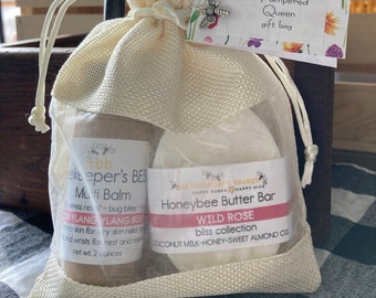 The Pampered Queen Rose Honeybee Butter Bliss Bar Set, Bee Gifts, Skin Balm, Self Care Gifts, Bee Lovers