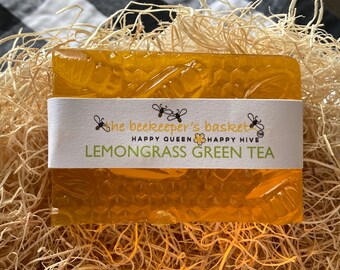 Lemongrass Green Tea Honeybee Glycerin Soap, Bee Soap, Queen Bee Soap, Lemongrass Scented Soap, Honeycomb Soap, Clear Soap, Bee Gifts