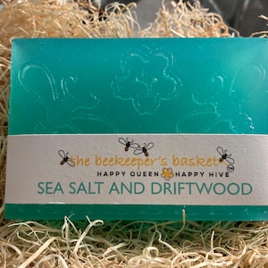 Sea Salt and Driftwood Glycerin Body Bar, Bee Soap, Queen Bee, Ocean Scented Soap, Honeycomb Soap, Clear Soap, Bee Lovers