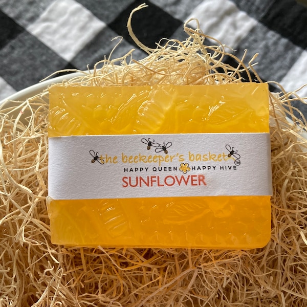 Sunflower Honeybee Glycerin Soap, Bee Soap, Sunflower Soap, Flower Soap, Queen Bee Soap, Honeycomb Soap, Clear Soap, Bee Gifts, Bee Lovers