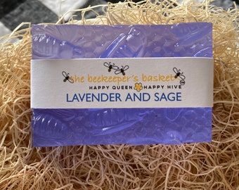 Lavender and Sage Honeybee Glycerin Soap, Bee Soap, Lavender Scented Soap, Queen Bee, Flower Soap, Honeycomb Soap, Clear Soap, Bee Gifts