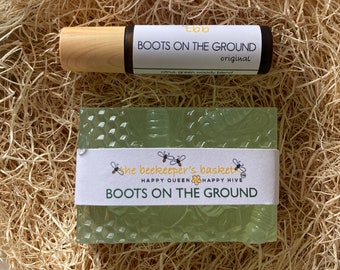 Honeybee Glycerin Boots On The Ground Bar Soap and Perfume Duo, Military Community. Armed Forces. Support Our Troops