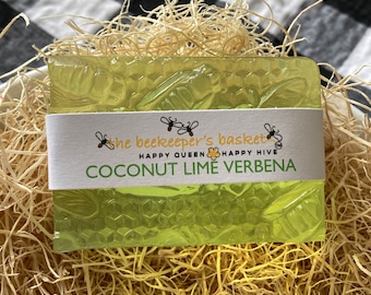 Coconut Lime Verbena Honeybee Glycerin Soap, Bee Soap, Queen Bee Soap, Honeycomb Soap, Clear Soap, Bee Gifts, Bee Lovers