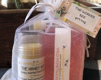 The Worker Bee Wild Honeysuckle Honeybee Glycerin Soap Gift Set, Soap Gift Set, Bee Gifts, Self Care Gifts, Thank You Gift