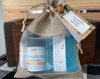 The Handy Drone Sea Salt and Driftwood Men’s Gift Set, Honeybee Glycerin Soap, Hand Balm Set, Gifts for Men, Thank You Gift