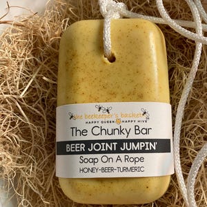 The Chunky Bar Beer Joint Jumpin&#39; Triple Butter Beer Soap On A Rope-NEW! Larger Bar!  Honey and Turmeric Soap, Gifts for Men