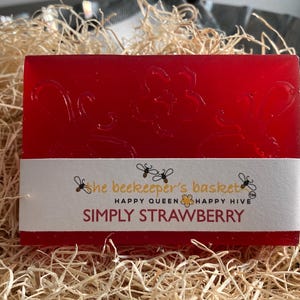 Simply Strawberry Honeybee Glycerin Body Bar, Bee Soap, Scented Soap, Queen Bee, Strawberry Soap, Clear Soap
