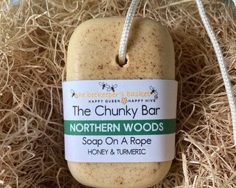 The Chunky Bar Northern Woods Triple Butter Soap On A Rope, Cologne Soap, Men’s Soap, Honey and Turmeric Soap, Gifts for Men, Men’s Gifts