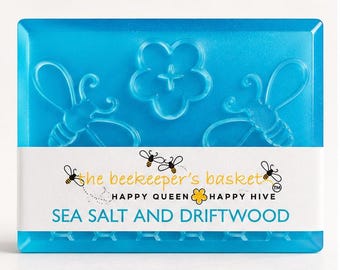 Sea Salt And Driftwood Glycerin Soap: Ocean Fragrance, Honeybee Design 4 oz