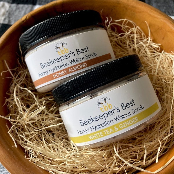 Beekeeper's BEST Honey Hydration Walnut Scrub-White Tea & Ginger, Honey Almond