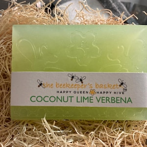 Coconut Lime Verbena Honeybee Glycerin Body Bar, Bee Soap, Queen Bee Soap, Honeycomb Soap, Clear Soap, Bee Gifts