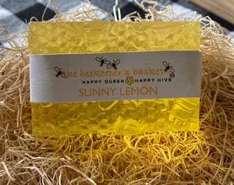 Sunny Lemon Honeybee Glycerin Soap, Bee Soap, Lemon Essential Oil Soap, Queen Bee, Honeycomb Soap, Clear Soap, Bee Gifts