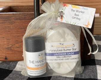 The Worker Bee Lavender and Sage Honeybee Butter Bar Soap Set, Creamy Soap, Soap Gift Set, Bee Gifts, Self Care Gifts, Thank You Gift