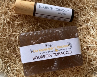 Honeybee Glycerin Bourbon Tobacco Bar Soap and Perfume Duo