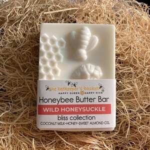 Wild Honeysuckle Honeybee Butter Bar, Creamy Butter Soap,  Honeybee Soap