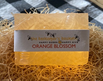 Orange Blossom Honeybee Glycerin Soap, Bee Soap, Flower Scented Soap, Queen Bee, Honeycomb Soap, Clear Soap, Bee Gifts