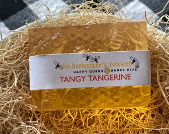 Tangy Tangerine Honeybee Glycerin Soap, Bee Soap, Citrus Soap, Queen Bee, Honeycomb Soap, Clear Soap, Bee Gifts