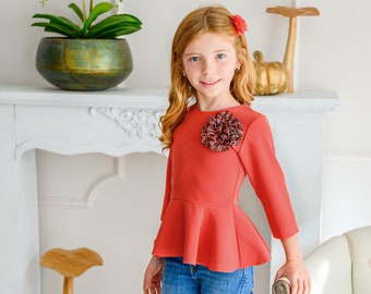 Girls Top Girls Blouse Toddler Blouse Baby Top Girls Coral Top 7/8 Sleeve Romantic Top Matching Top Girl Frog Blouse Toddler Outfit