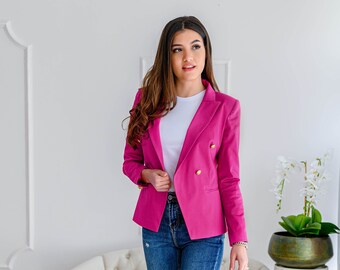 Pink Jacket, Suit Jacket, Fitted Blazer, Elegant Jacket, Lightweight Jacket, Short Blazer, Casual Blazer, Classic Jacket, Business Clothing