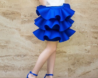 Mini Skirt Pleated Skirt Blue Skirt Ruffle Skirt Neopren Skirt Layout Mommy and me Outfits Photo Props Deep Blue Mother Daughter Matching