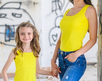 Set of 2 Mother Daughter Matching Mommy and Me Outfit Lemon Color Top Mom And Me Yellow Tee Matching Outfit Long Yellow Top Like Mommy